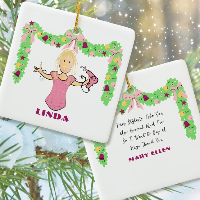 Hairstylist Cartoon Budget Thank You Christmas Keramikornament (Von Creator hochgeladen)