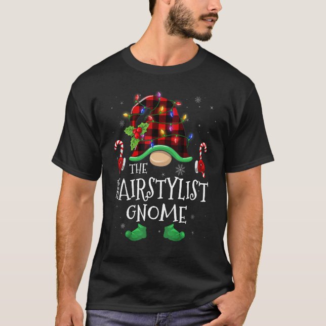 Hairstylist Gnome Buffalo Plaid Matching Family Ch T-Shirt (Vorderseite)