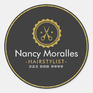 HairStylist Logo-Gold-Schere & Kreis Runder Aufkleber