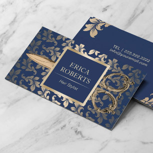 Hairstylist Luxus Gold Schere Elegant Navy Blau Visitenkarte