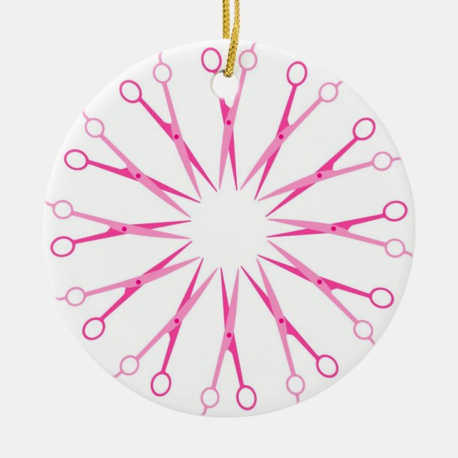 Hairstylist-Rosa-ScherKranz-Weihnachtsverzierung Keramikornament (Vorne)