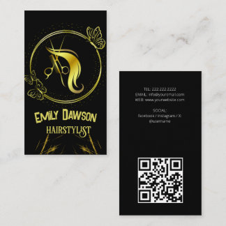 Hairstylist Süße Schere & Schmetterlinge QR-Code B Visitenkarte