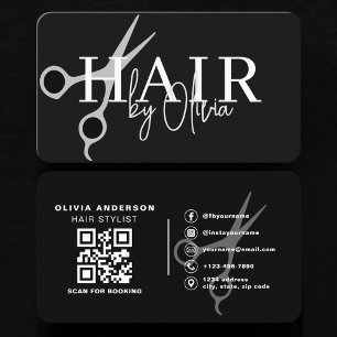 Hairstylisten-Schere QR-Code Schwarz Silber Visitenkarte