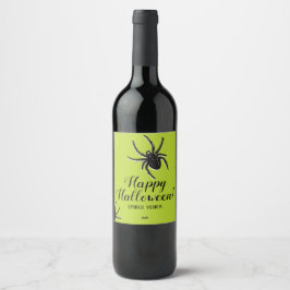 Hairy Spider Halloween Wine Label Black Green Weinetikett