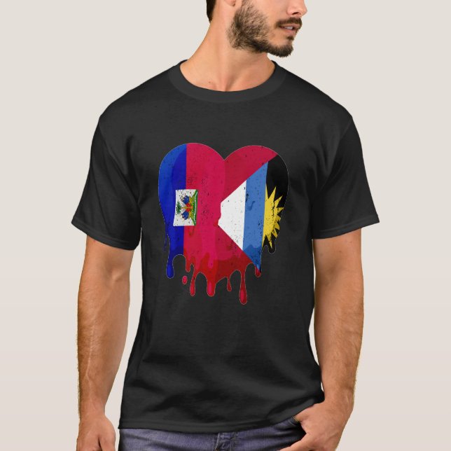 Haiti Antigua Barbuda Flag Heart Grown Patriot Cou T-Shirt (Vorderseite)