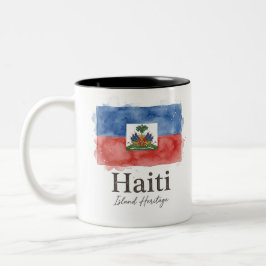 Haiti Aquarell-Flagge | Karibisches Erbe Zweifarbige Tasse