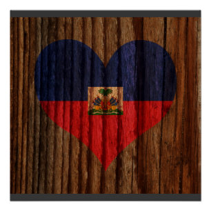 Haiti Flag Herzstück zum Thema Holz Poster