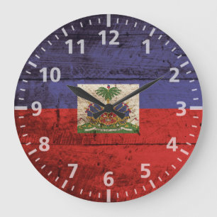 Haiti Flag on Old Wood Grain Große Wanduhr