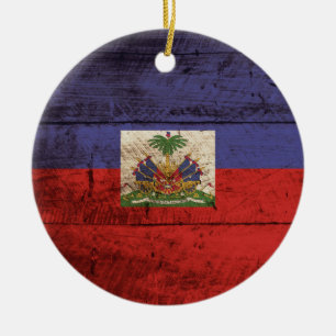 Haiti-Flagge auf altem hölzernem Korn Keramikornament