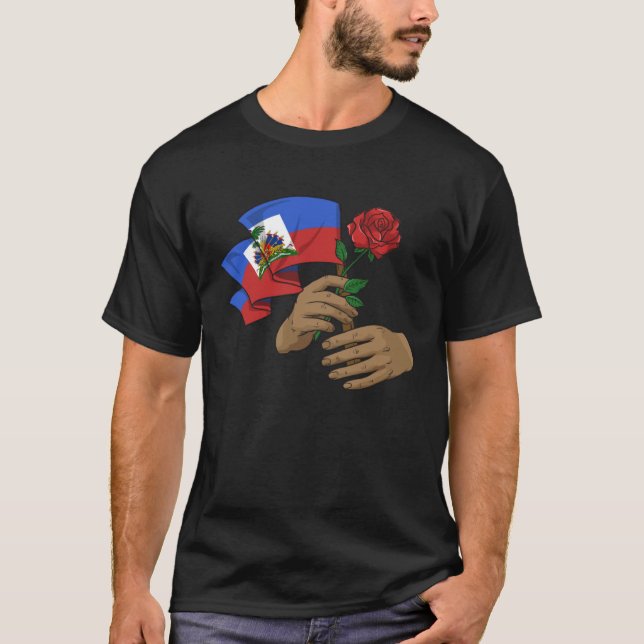 Haiti Haitian Flag Day Proud Ayiti Hands Flowers T-Shirt (Vorderseite)