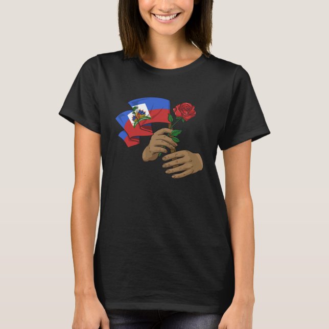 Haiti Haitian Flag Day Proud Ayiti Hands Flowers T-Shirt (Vorderseite)
