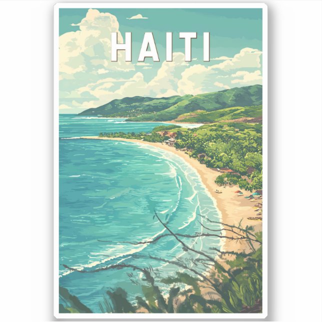 Haiti Illustration Travel Art Vintag Aufkleber (Vorderseite)