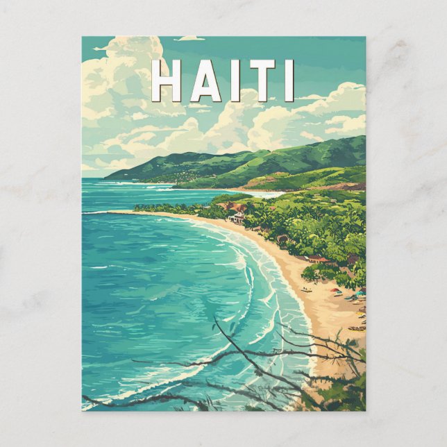 Haiti Illustration Travel Art Vintag Postkarte (Vorderseite)