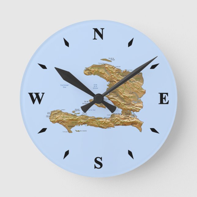 Haiti Map Clock Runde Wanduhr (Vorderseite)