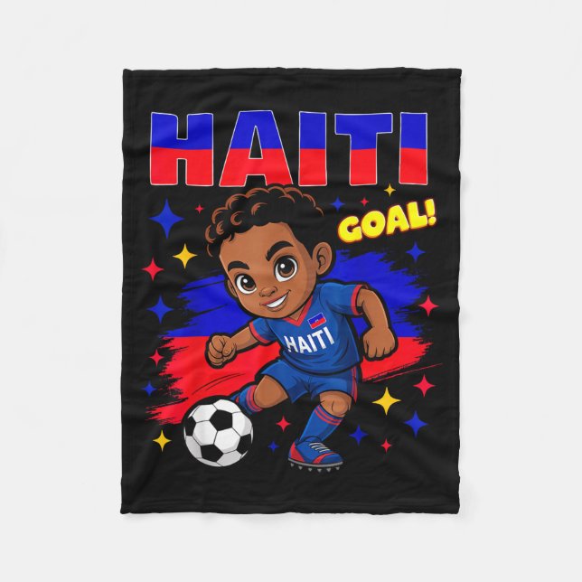 Haiti Soccer Kid Haitian Flag Soccer Player Footba Fleecedecke (Vorderseite)