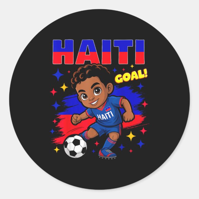 Haiti Soccer Kid Haitian Flag Soccer Player Footba Runder Aufkleber (Vorderseite)