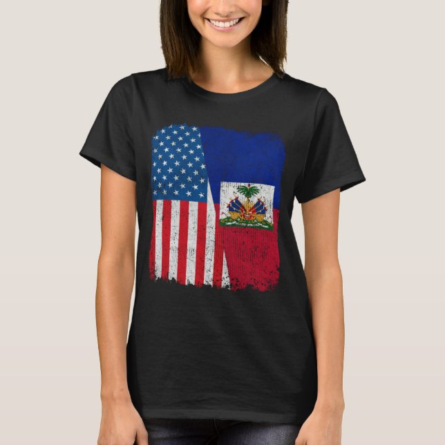Haitian American Flag Half USA Haiti Root Proud T-Shirt (Vorderseite)