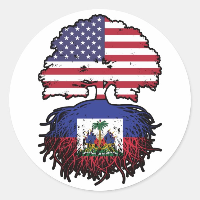 Haitian American USA Tree Roots Flag Runder Aufkleber (Vorderseite)