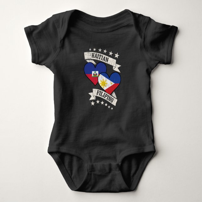 Haitian Filipino Herzfahnen Haiti Philippinen Baby Strampler (Vorderseite)