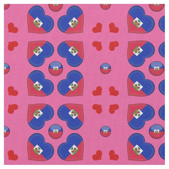 Haitian Flag & Haiti Heart fashion Fabric Stoff (Nahaufnahme)