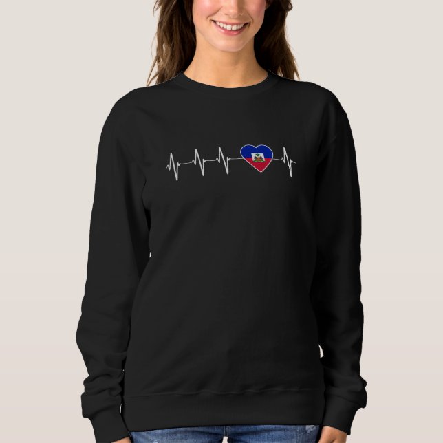 Haitian Heartbeat I Liebe Haitianischer Flaggensta Sweatshirt (Vorderseite)