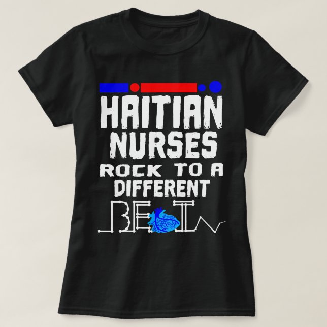 Haitian Nurse Flag Heartbeat Black Afro T-Shirt (Design vorne)