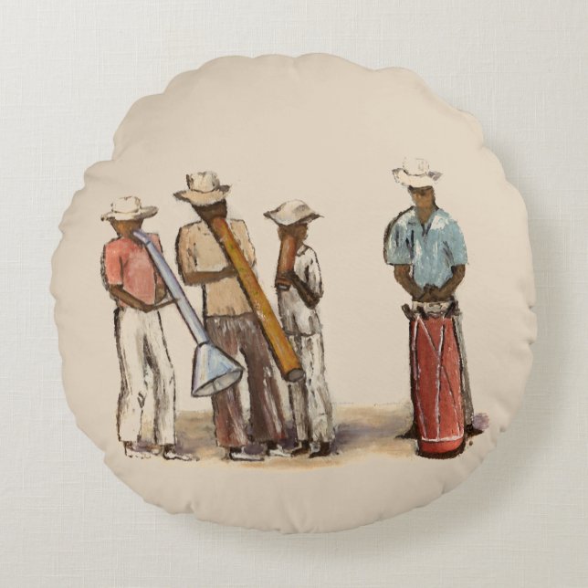 Haitian Street Musicians Round Throw Kissen (Vorderseite)