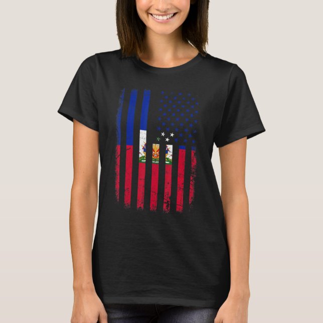Haitianisch-amerikanische Flagge Haitian Roots Hai T-Shirt (Vorderseite)