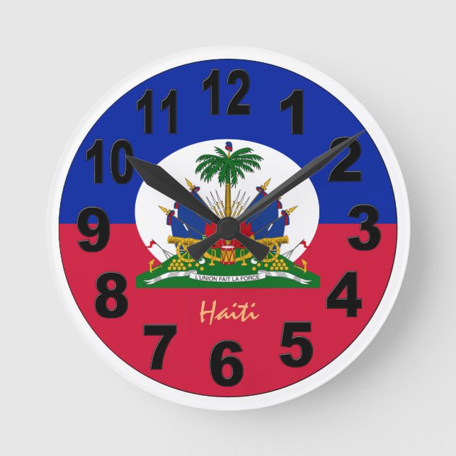 Haitianische Flagge & Haitianische Uhr, große Zahl Runde Wanduhr (Vorderseite)