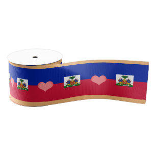 Haitianische Flagge & Herz, Liebe Haiti - Urlaub/S Ripsband