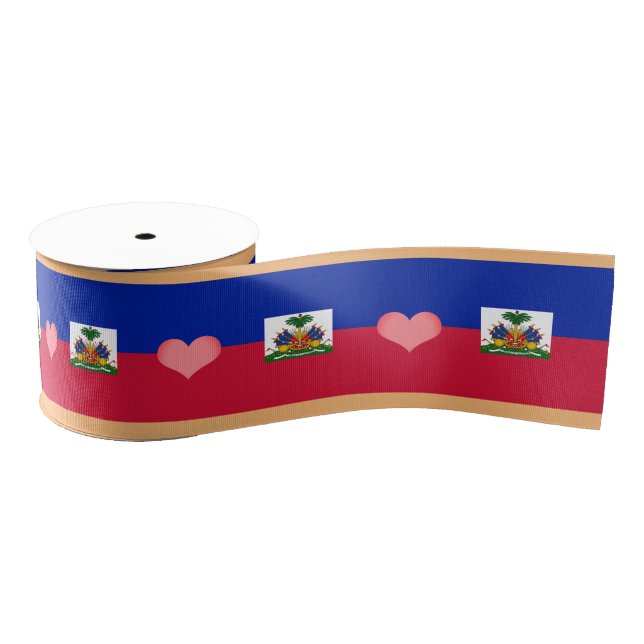 Haitianische Flagge & Herz, Liebe Haiti - Urlaub/S Ripsband (Spule)