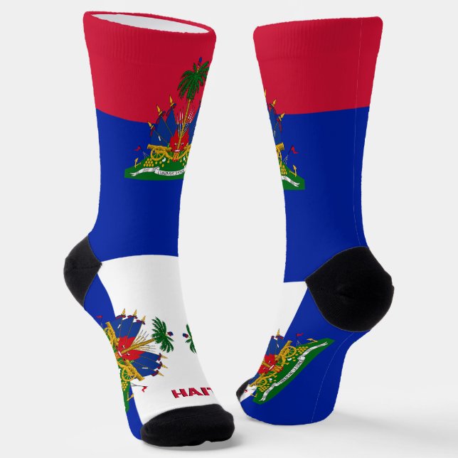 Haitianische Flagge Patriotisch, Nachhaltig Haiti  Socken (Gewinkelt)