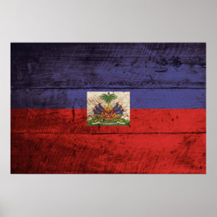Haitifische Flagge für altes Holzkorn Poster
