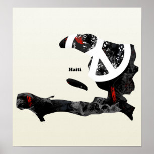 Haitis Trendy Peace Sign mit Haitianischer Karte Poster
