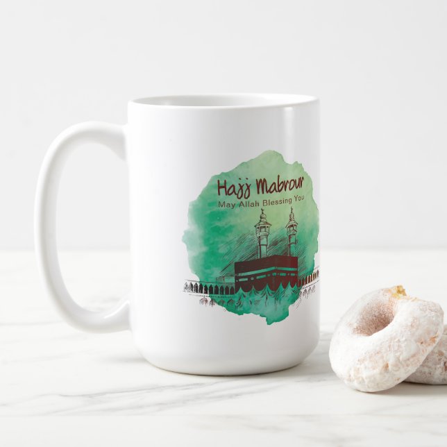 Hajj Mubarak, Heiliger Kaaba in Mekka, Saudi-Arabi Kaffeetasse (Mit Donut)
