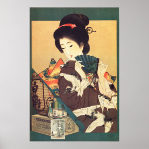HAJUTSURU SAKE Japan Geisha Vintage Werbung Poster