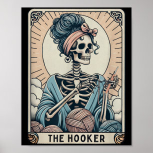 Häkel-Liebhaber-Tarotkarte Lustiges Häkel-Skelett Poster