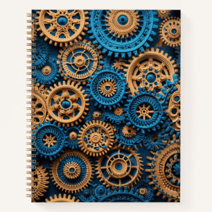 Häkel-Steampunk-Getriebemuster Braun Blau Notizbuch