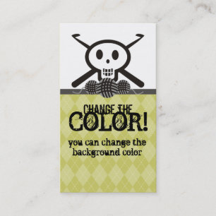 Häkelarbeithakenschädel mit Garn-Visitenkarte Visitenkarte