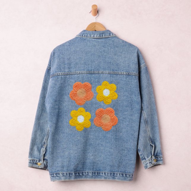 Häkelblumen – Elegantes Handgemachtes Aussehen Jeansjacke (Hangar)