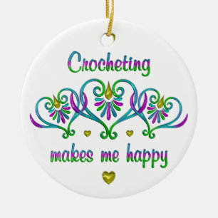 Häkelei macht mich glücklich keramik ornament