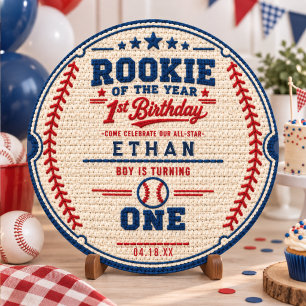 Häkeln Baseball-Ticket 1. Geburtstag Baby Junge Runder Aufkleber