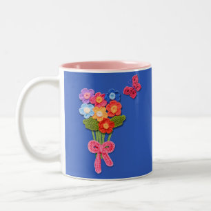 Häkeln Blumen Schmetterling und Bogen Druckmuster Zweifarbige Tasse