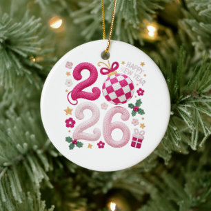 Häkeln Garn Frohes neues Jahr 2026 Keramik Ornament