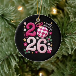 Häkeln Garn Frohes Neues Jahr 2026 Keramik Ornament