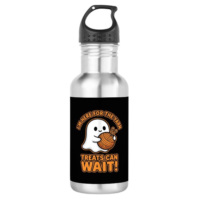 Häkeln Geister Garn Halloween Design Edelstahlflasche (Vorderseite)