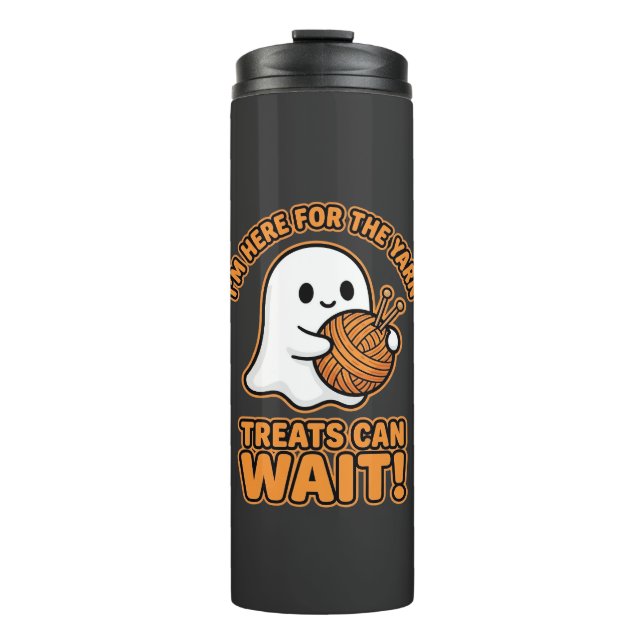 Häkeln Geister Garn Halloween Design Thermosbecher (Vorderseite)
