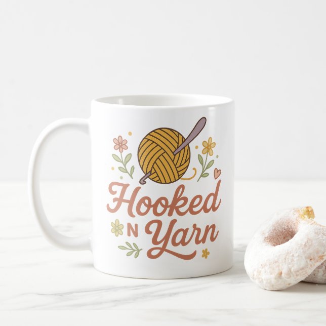 Häkeln mit Garn Süßes Design für Häkelfreunde und  Kaffeetasse (Mit Donut)