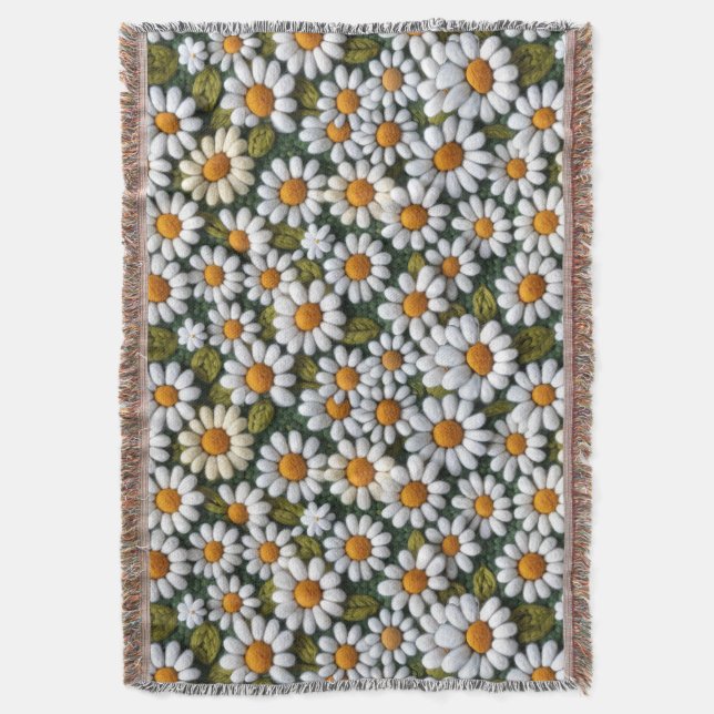 Häkeln Sie weiße Gänseblümchen Frühlingswildblumen Decke (Vorderseite Vertikal)