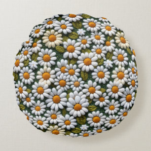 Häkeln Sie weiße Gänseblümchen Frühlingswildblumen Rundes Kissen